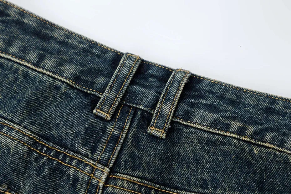 Irregular Patchwork Stacked Denim Jeans