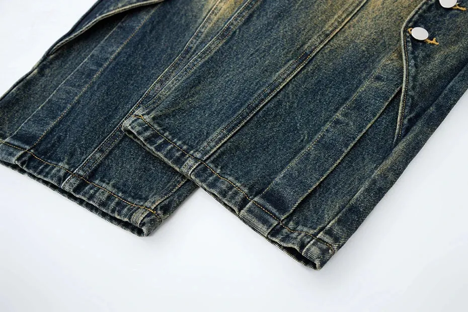 Irregular Patchwork Stacked Denim Jeans