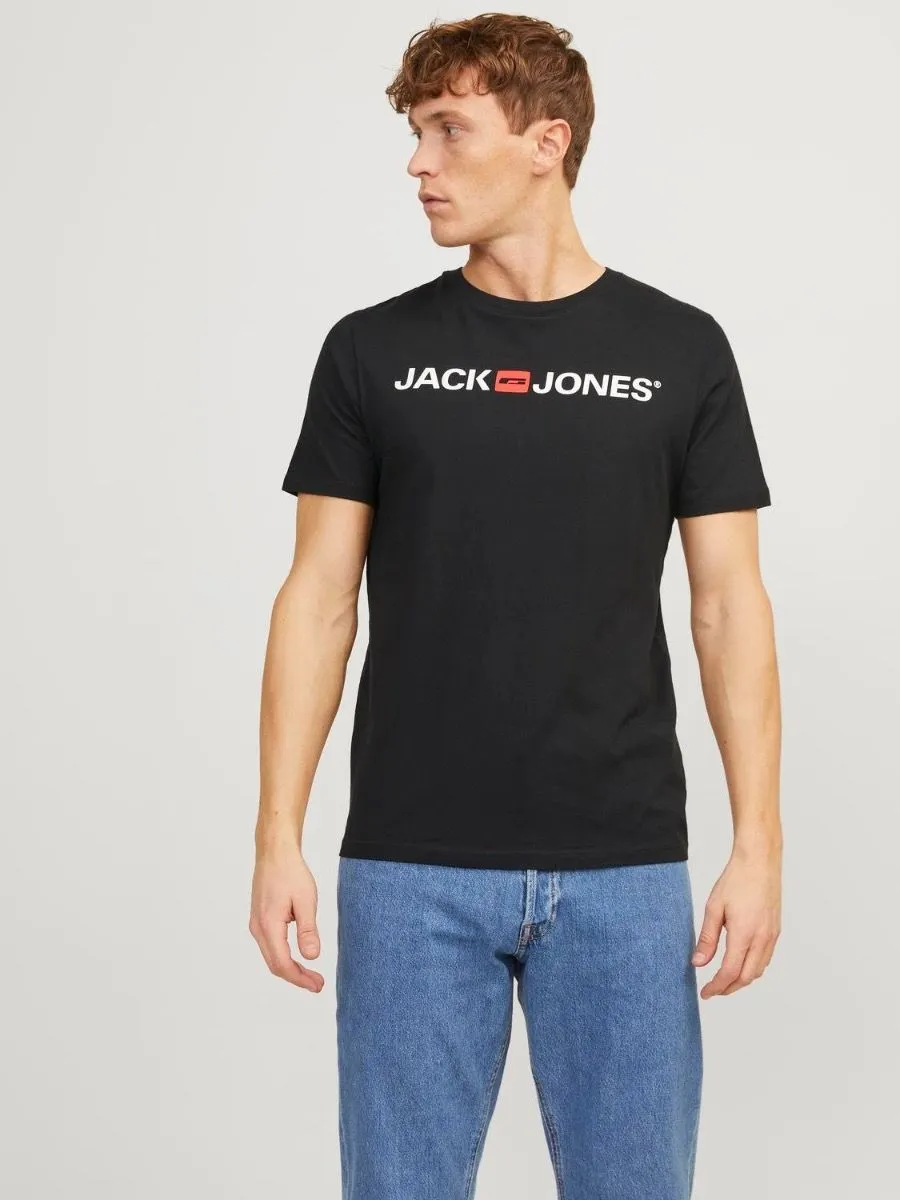 Jack & Jones 3 Pack Corp Logo Crew Neck T-Shirt White Black Navy