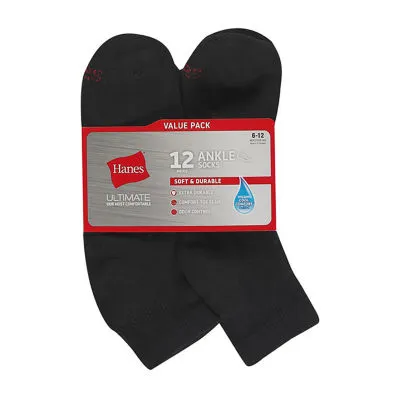 JCPenney Hanes Ultimate 12 Pair Quarter Ankle Socks Mens