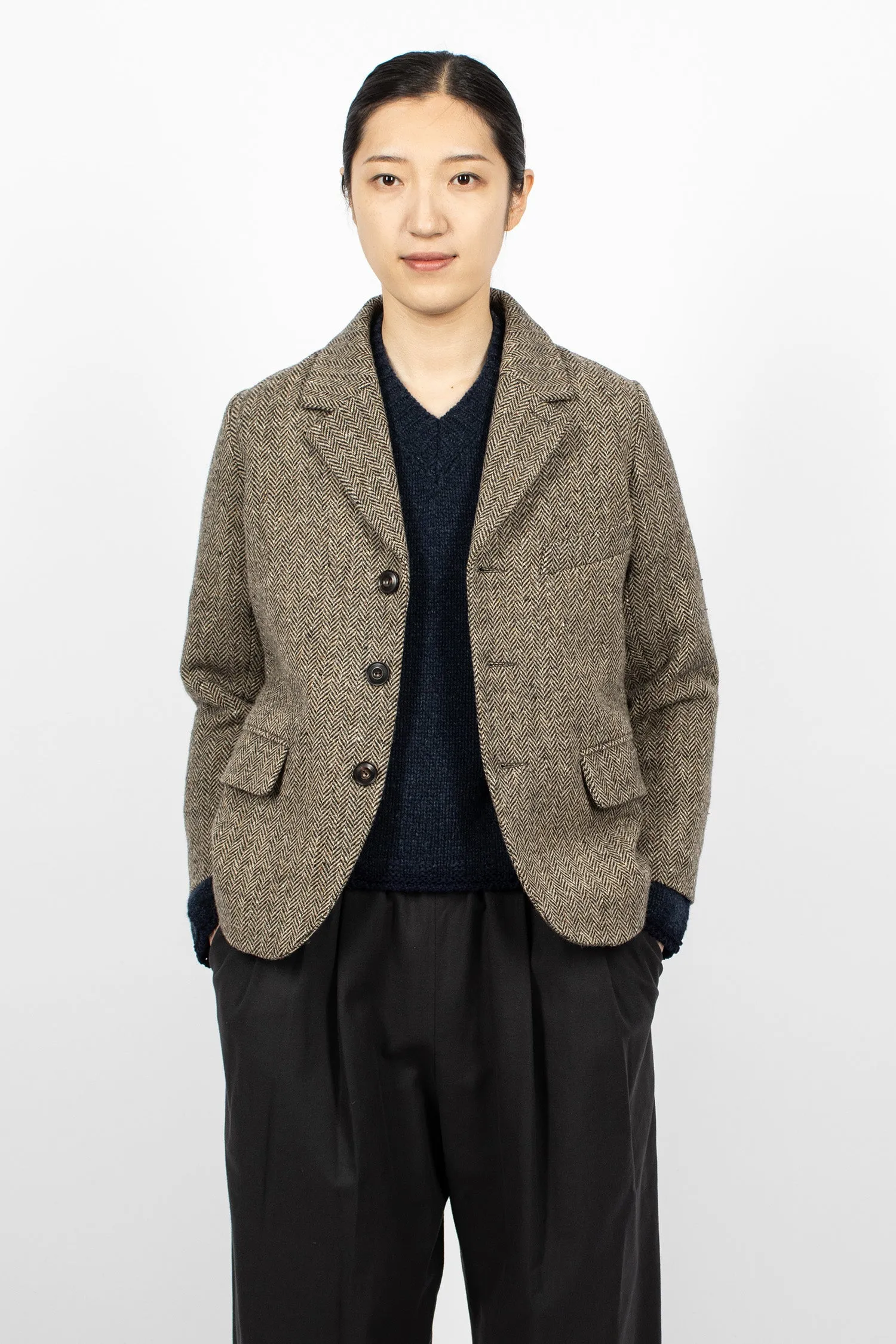 Joshua Herringbone Wool Jacket Mix Brown