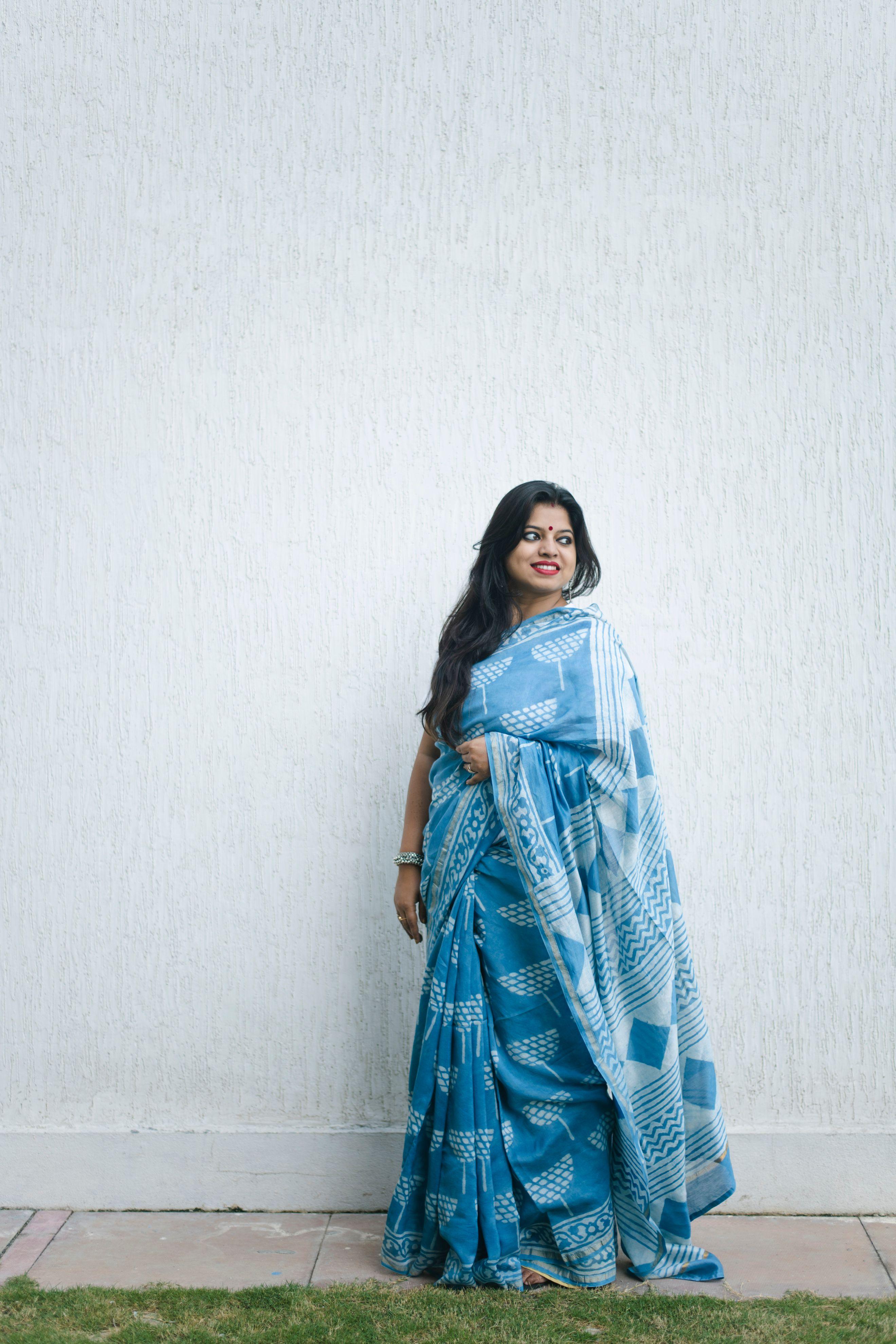 Kaisori light Indigo print saree