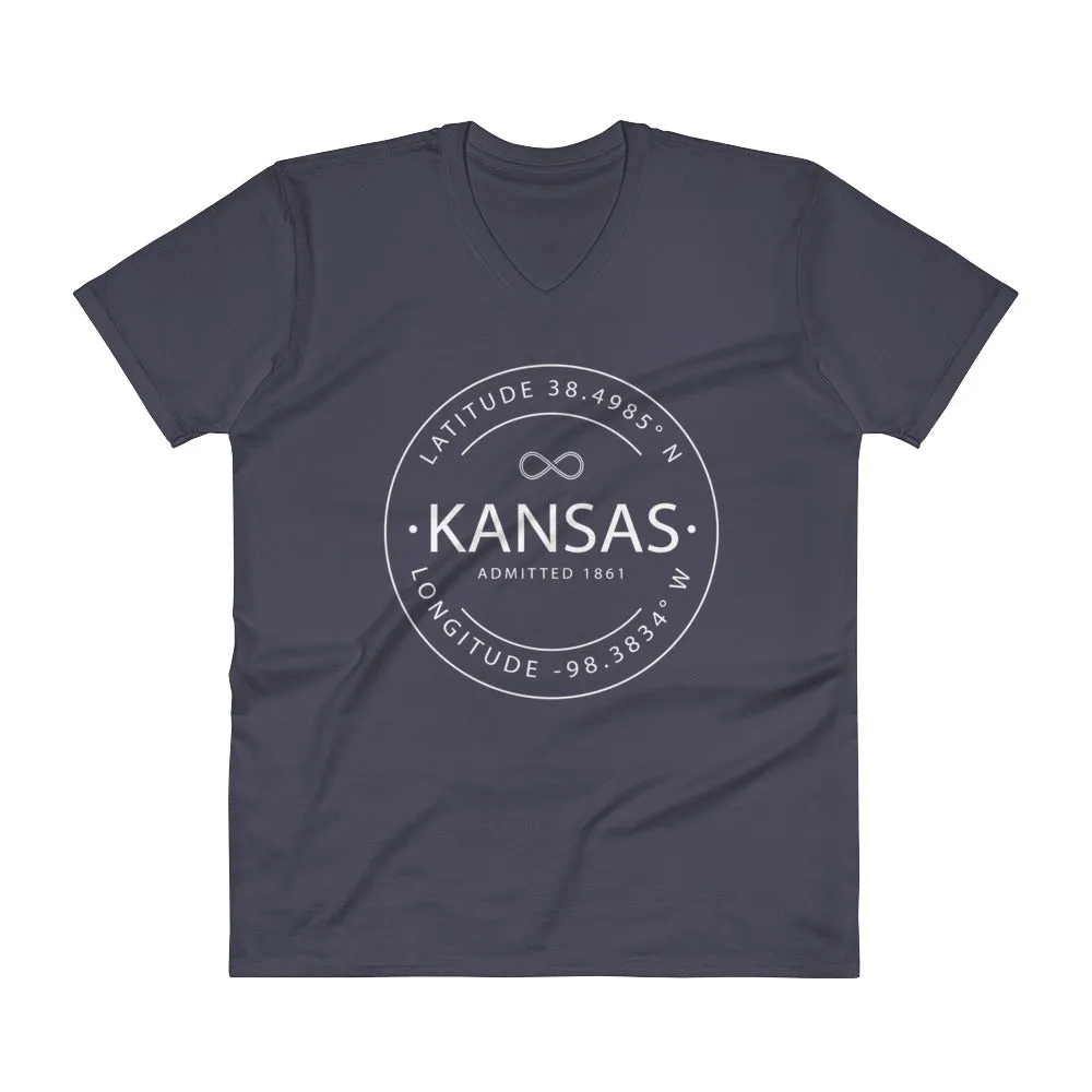 Kansas - V-Neck T-Shirt - Latitude & Longitude