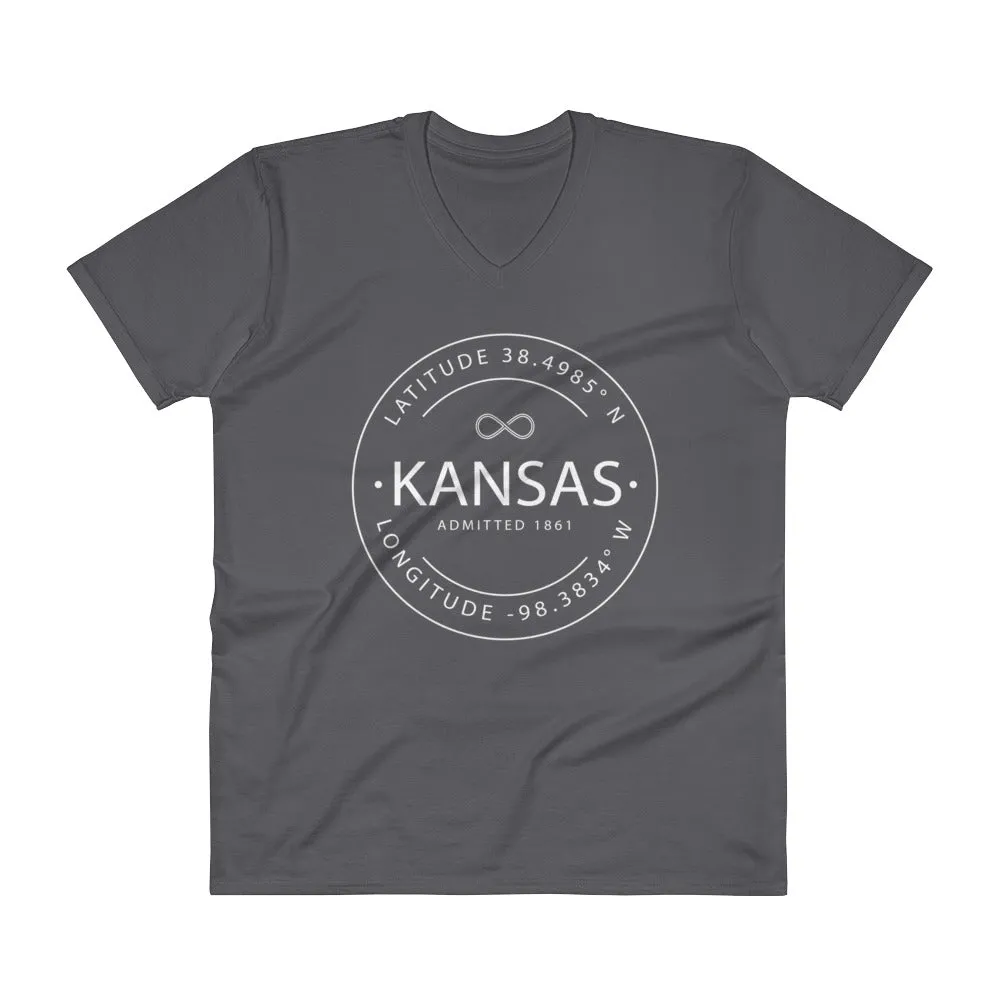 Kansas - V-Neck T-Shirt - Latitude & Longitude