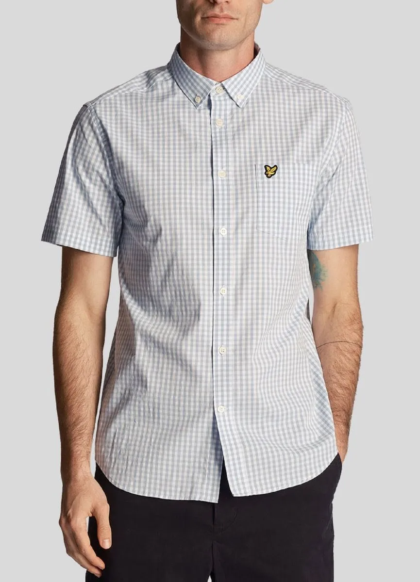 Lyle & Scott Gingham Check Short Sleeve Shirt Light Blue/White