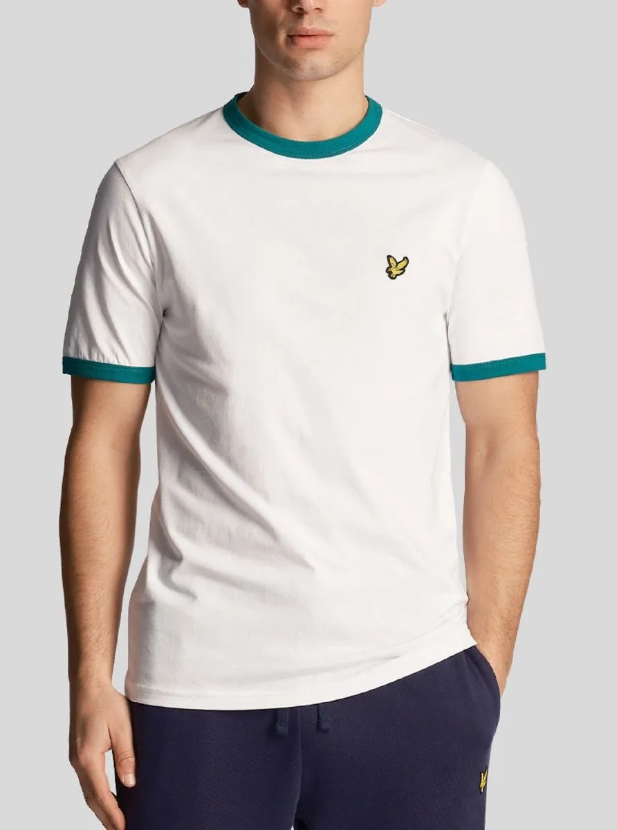 Lyle & Scott Ringer Crew Neck T-Shirt White/Court Green