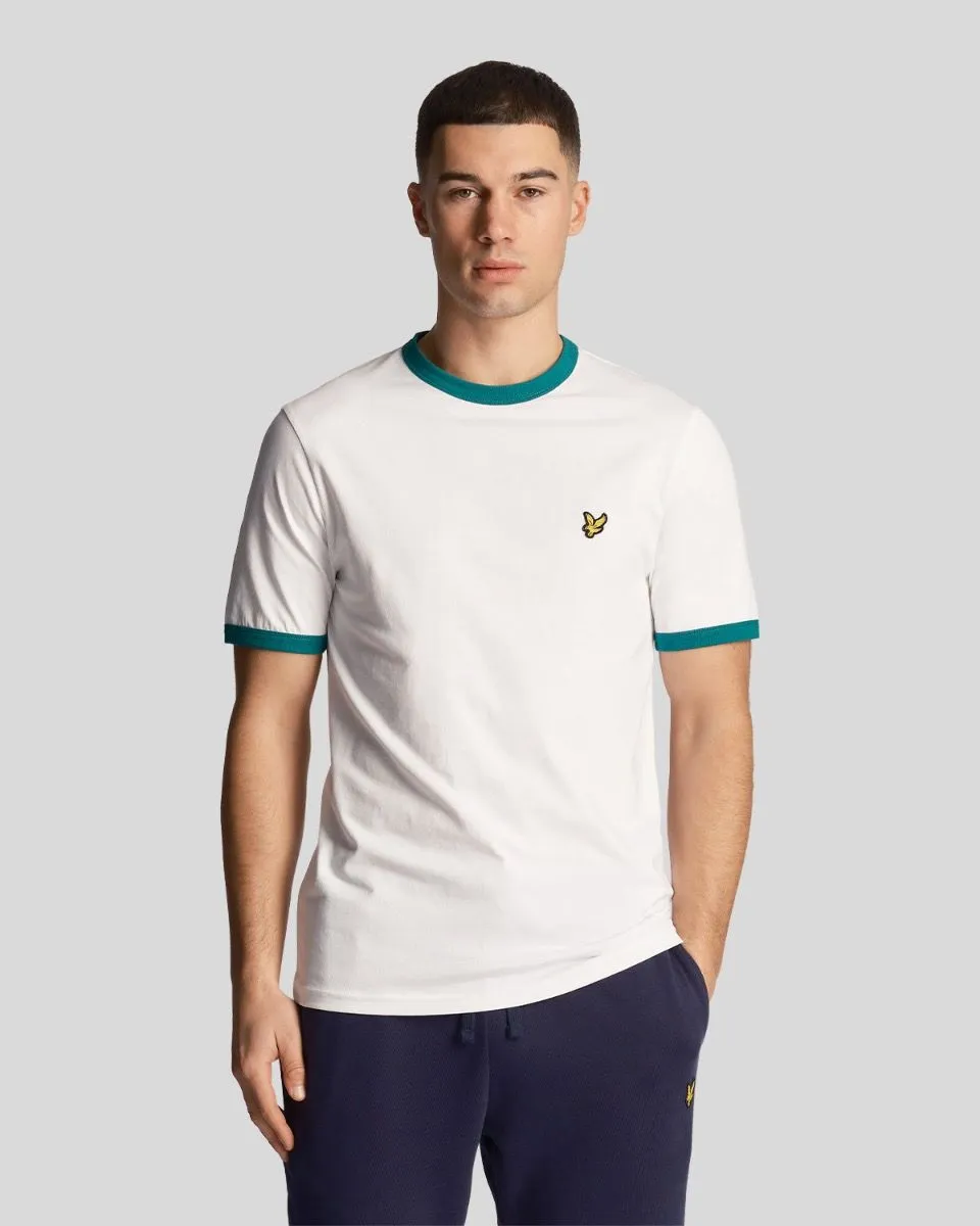 Lyle & Scott Ringer Crew Neck T-Shirt White/Court Green