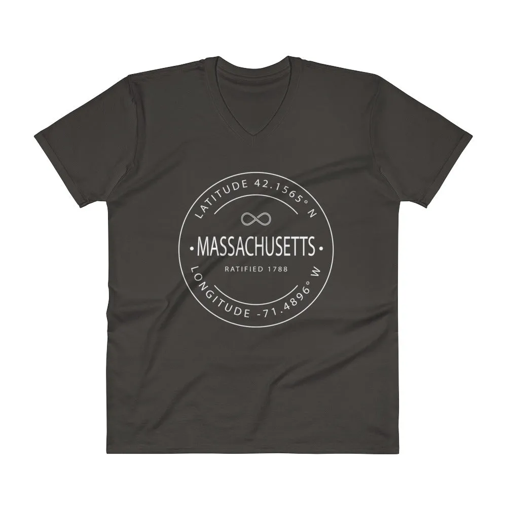 Massachusetts - V-Neck T-Shirt - Latitude & Longitude