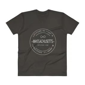 Massachusetts - V-Neck T-Shirt - Latitude & Longitude