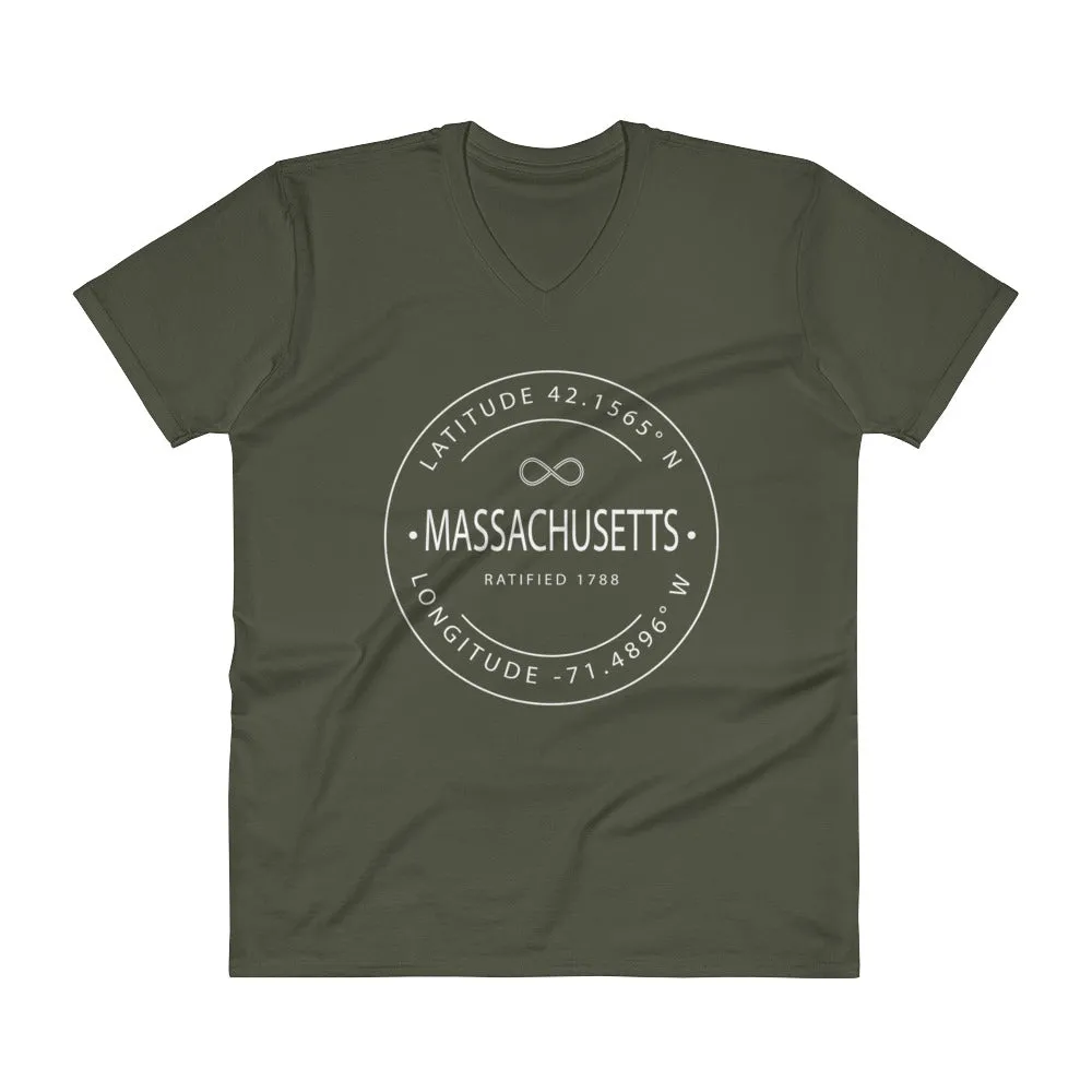 Massachusetts - V-Neck T-Shirt - Latitude & Longitude