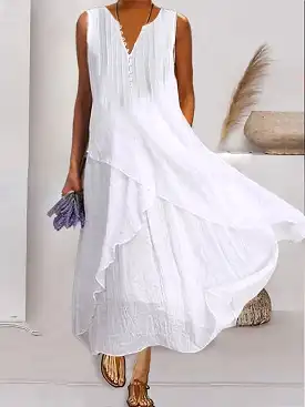 Maxi Dress with V-Neckline and Button Pocket