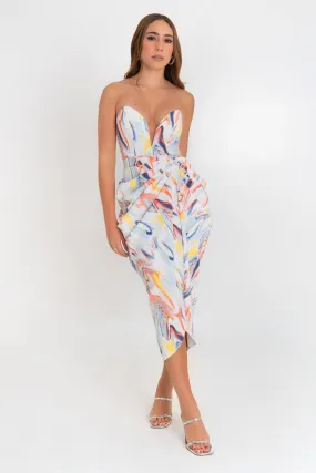 Maxi vestido abstracto strapless con escote corazón