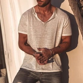 Men's Casual V-Neck Cotton T-Shirt