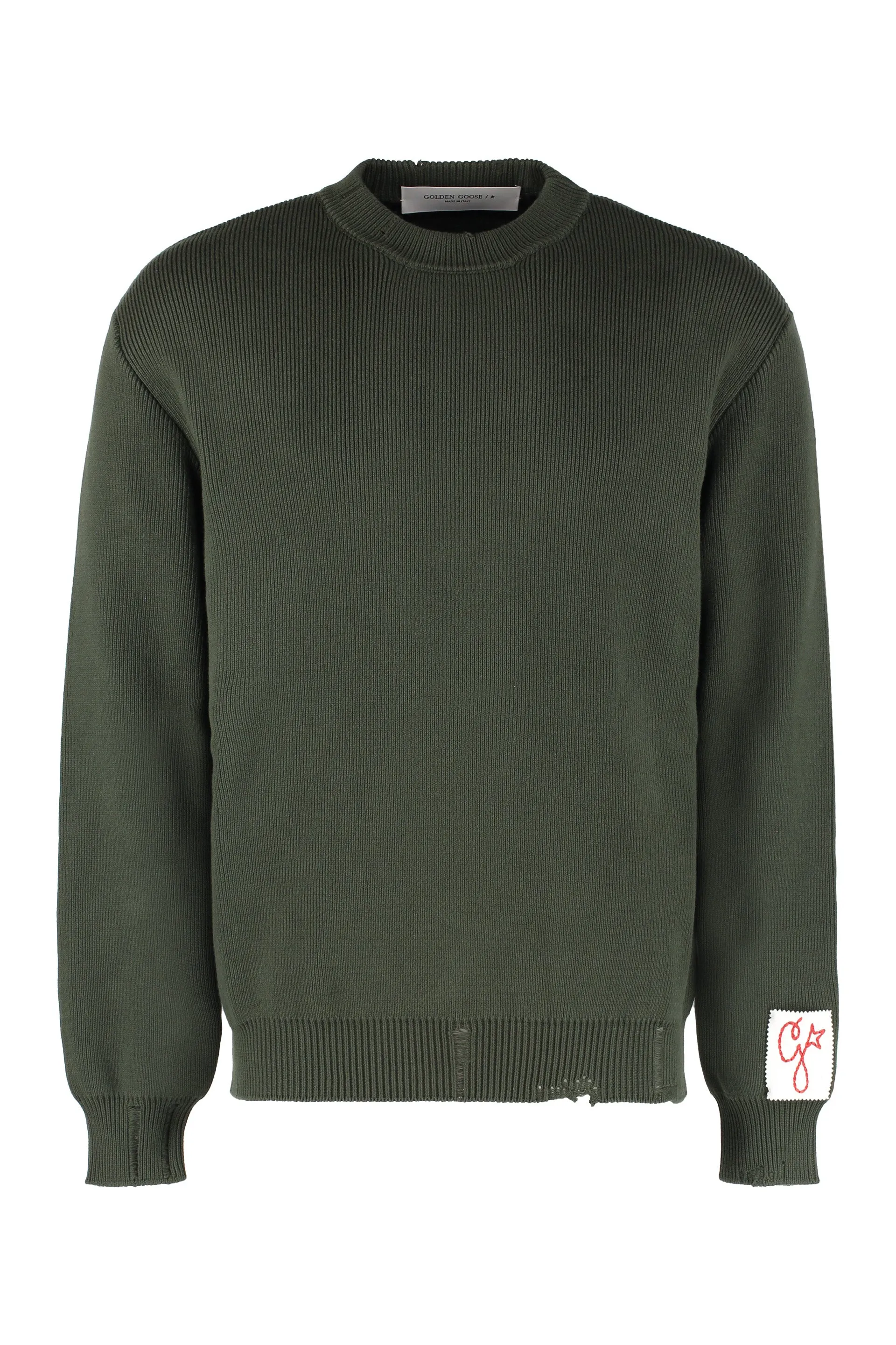 MILITARY GREEN COTTON CREW-NECK JUMPER