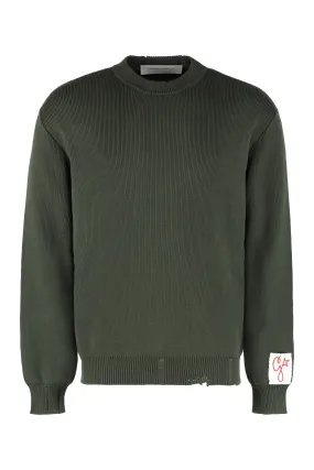 MILITARY GREEN COTTON CREW-NECK JUMPER