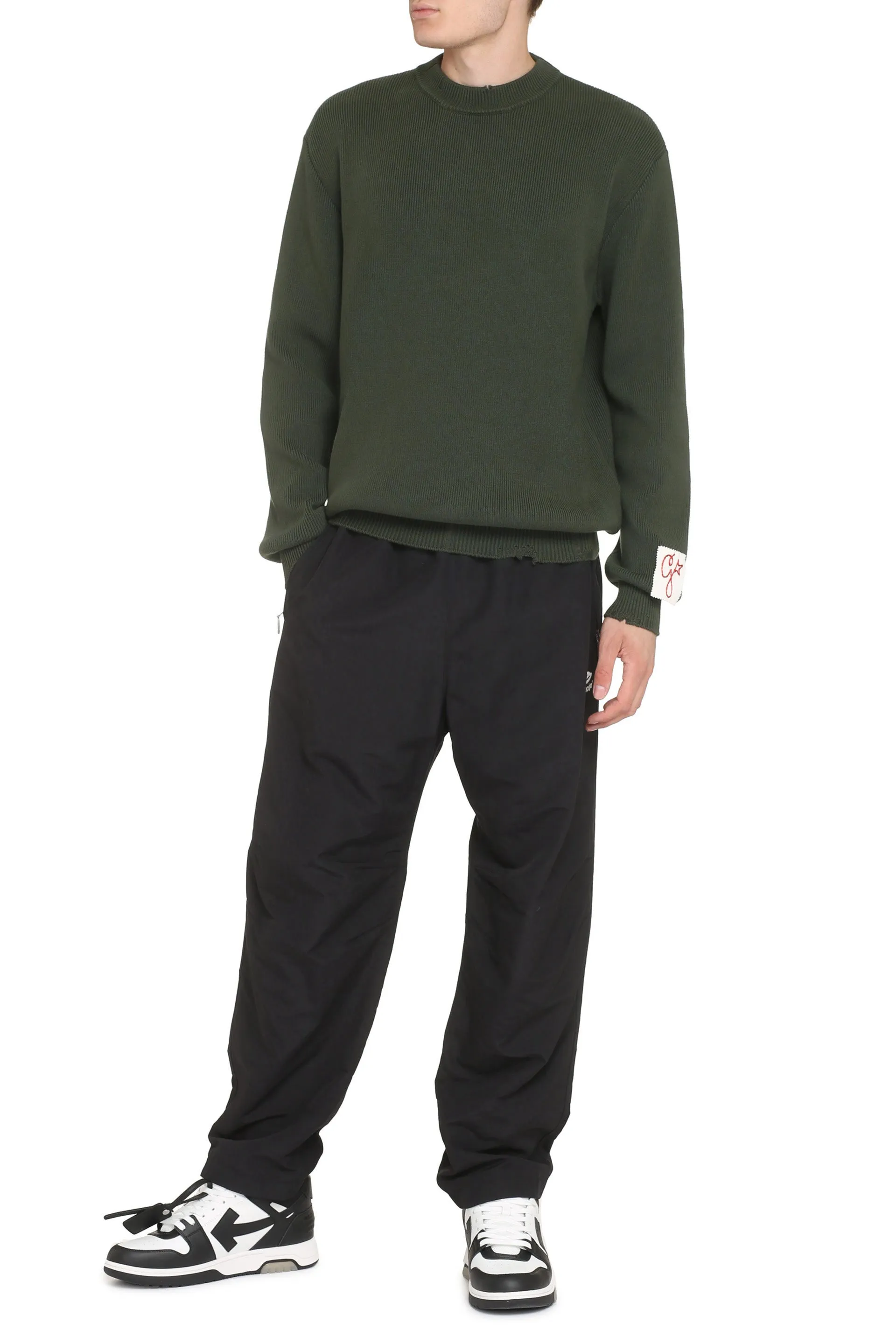 MILITARY GREEN COTTON CREW-NECK JUMPER