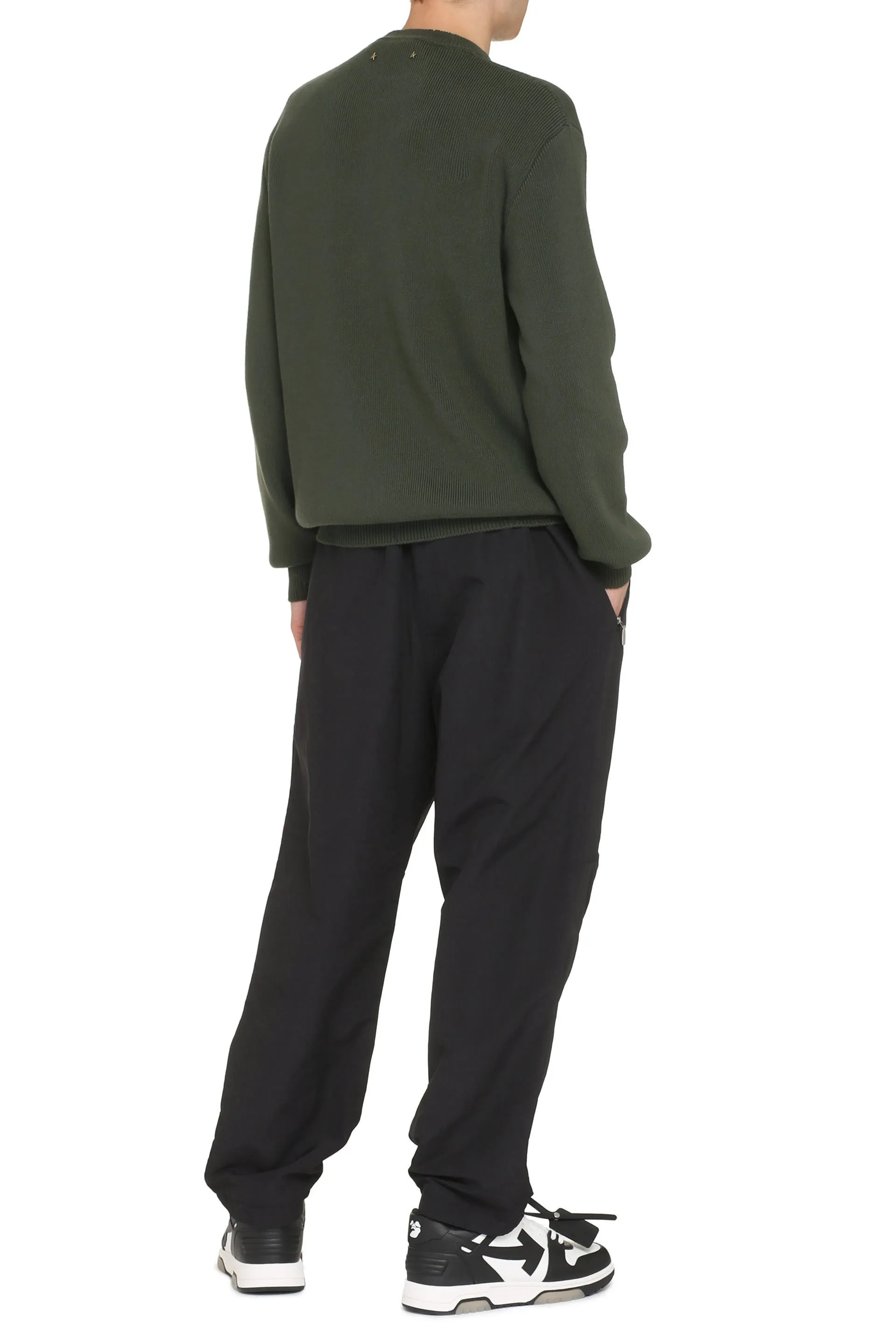 MILITARY GREEN COTTON CREW-NECK JUMPER