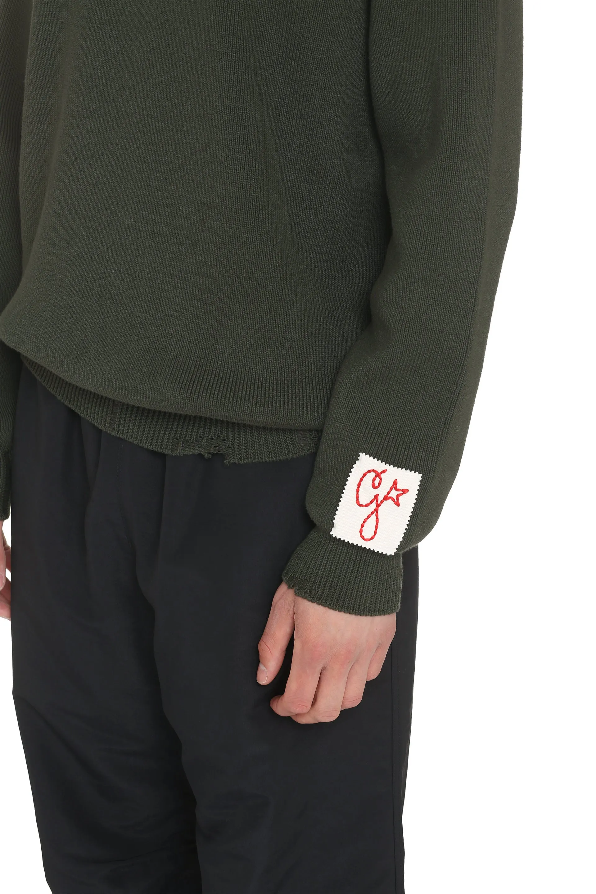 MILITARY GREEN COTTON CREW-NECK JUMPER