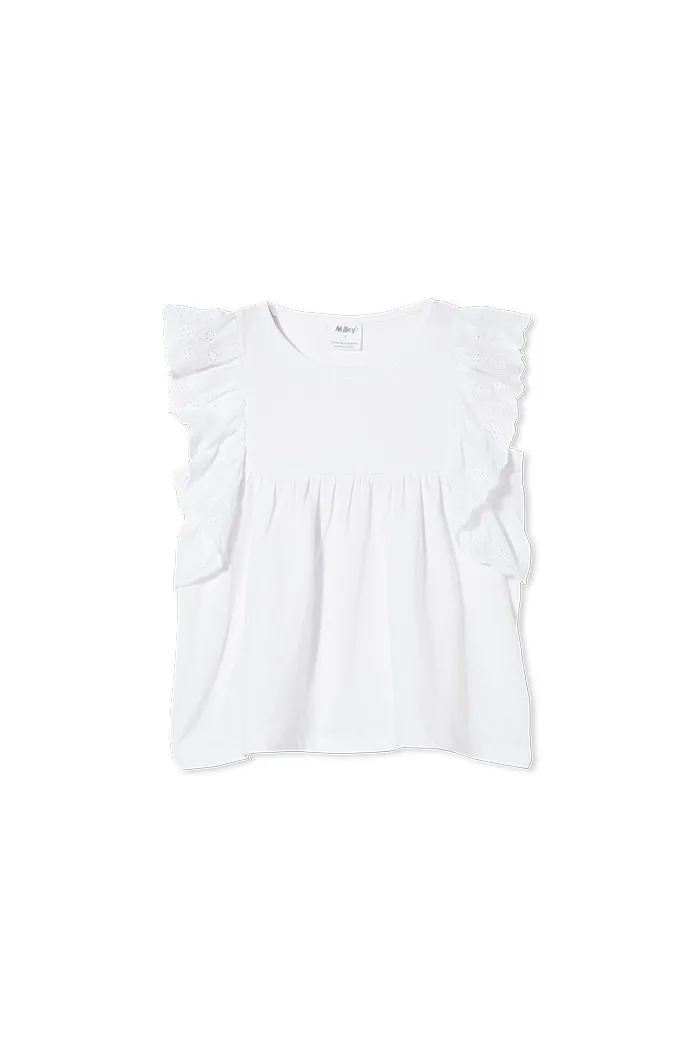 Milky White Broderie Frill Tee