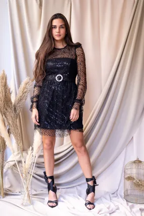 Mini sequin Dress with belt in Black