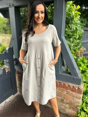 Mocha Double Pocket Button Dress Mabel