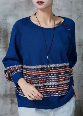 Modern Blue Oversized Striped Knit Sweater Tops Spring