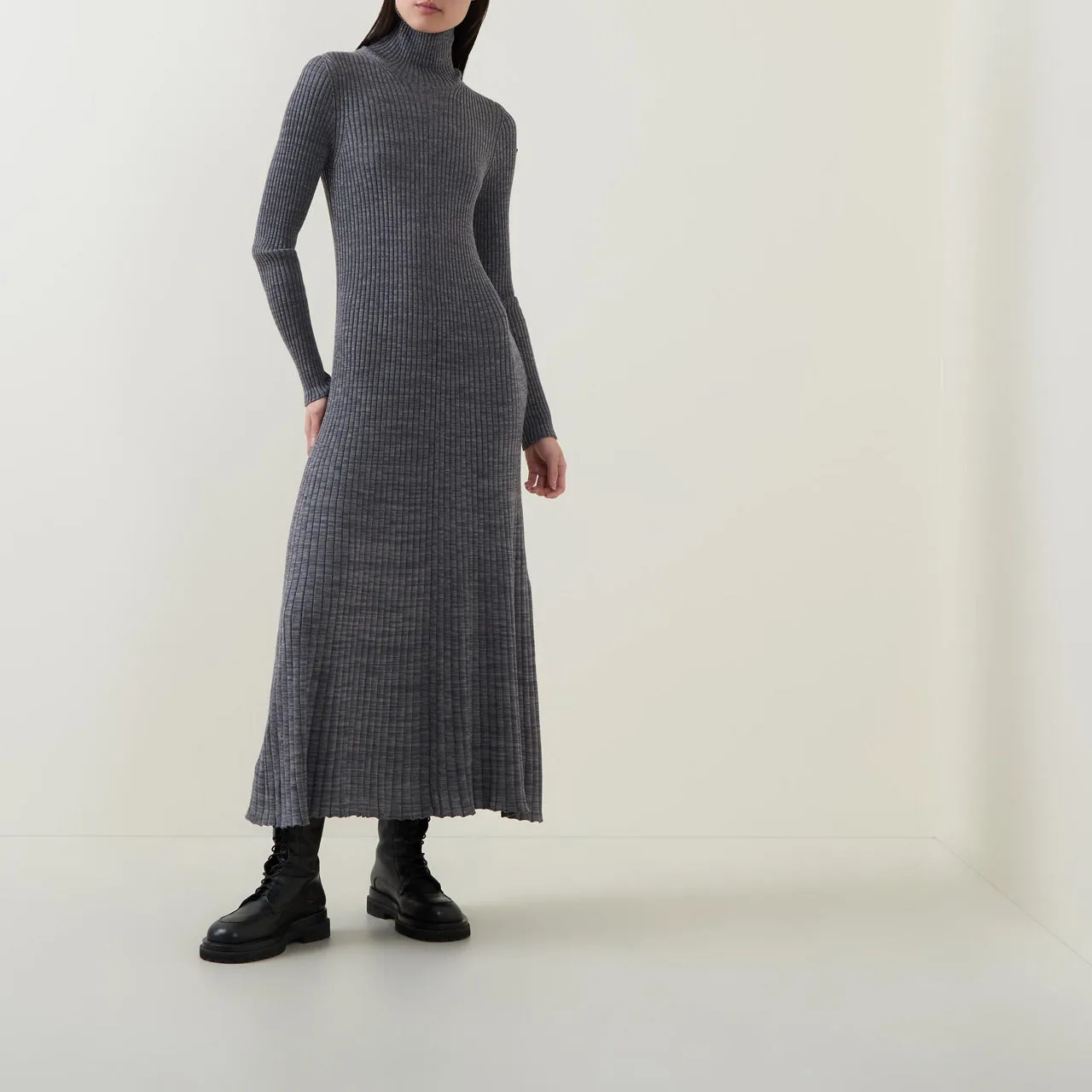 MONCLER Turtleneck Ribbed Knit Dress - Black