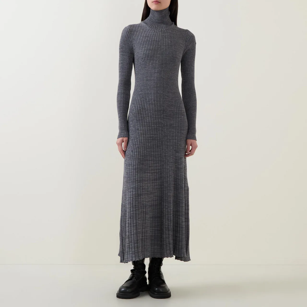 MONCLER Turtleneck Ribbed Knit Dress - Black