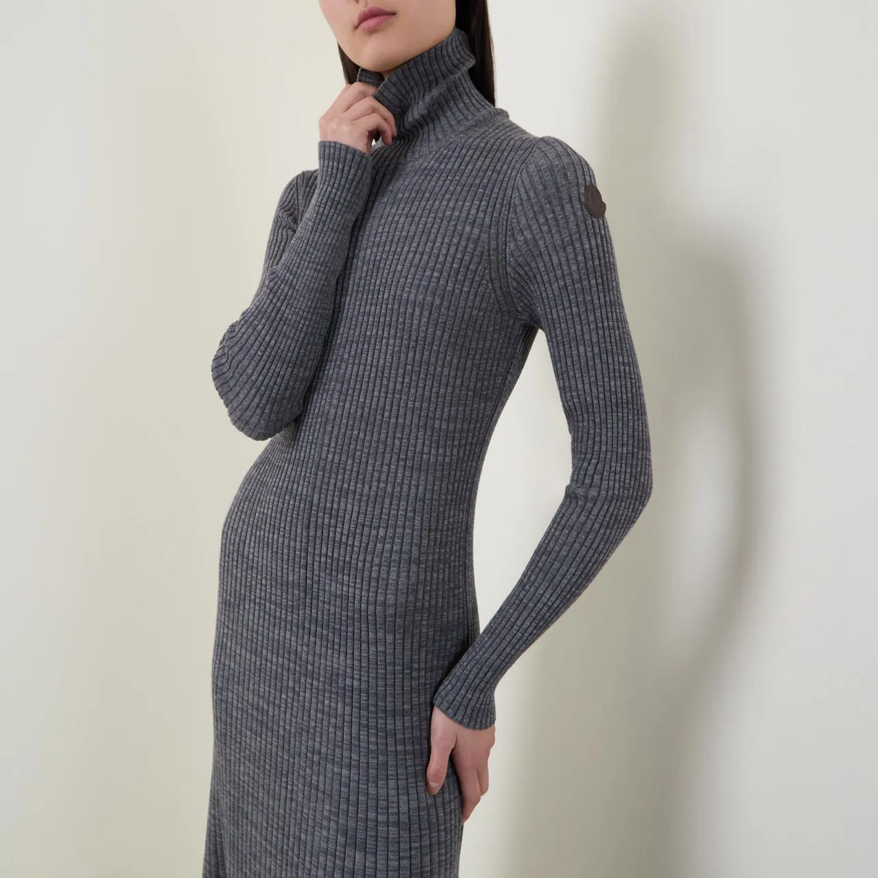 MONCLER Turtleneck Ribbed Knit Dress - Black