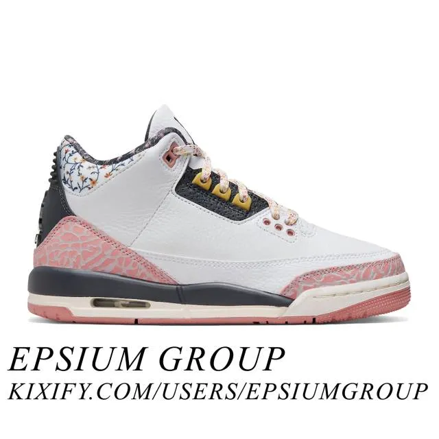 Nike air jordan 3 retro gs (red stardust/ white/ anthracite/ red stardust/ sail/ saturn gold) big kids 3.5y-7y 441140-100