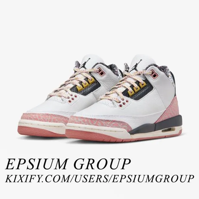 Nike air jordan 3 retro gs (red stardust/ white/ anthracite/ red stardust/ sail/ saturn gold) big kids 3.5y-7y 441140-100