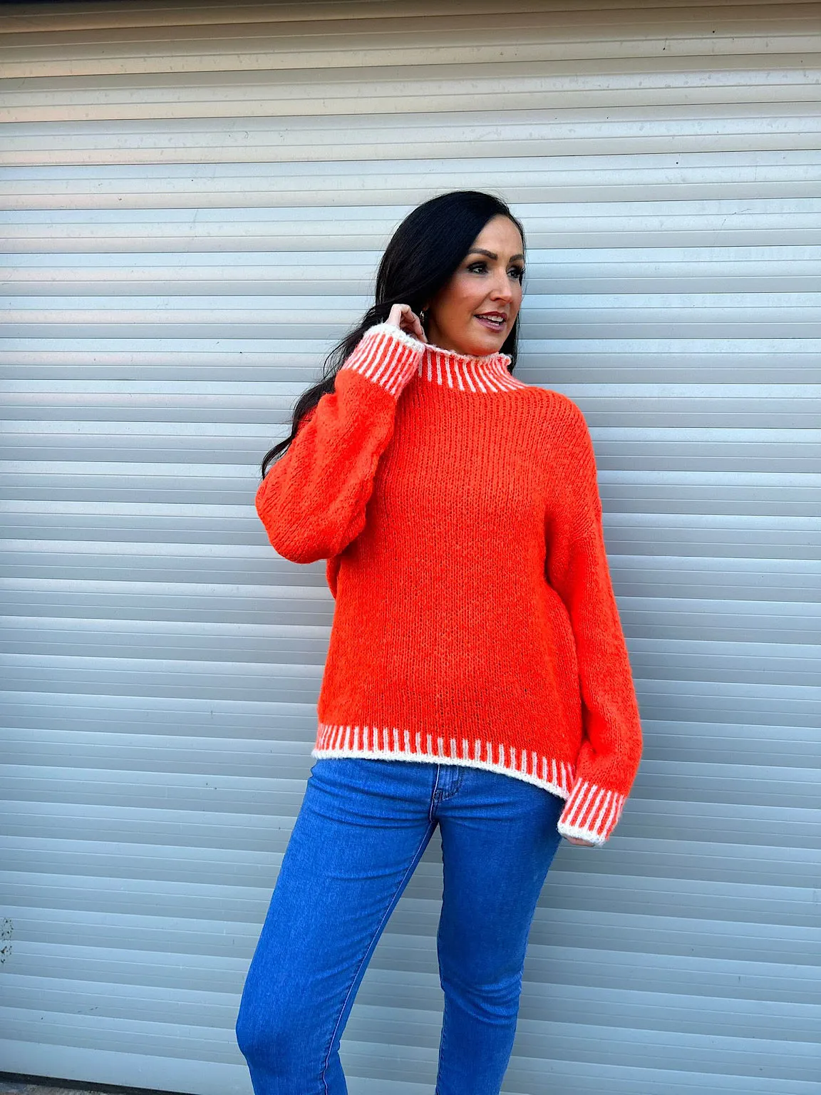 Orange High Neck Detailed Knit Eden