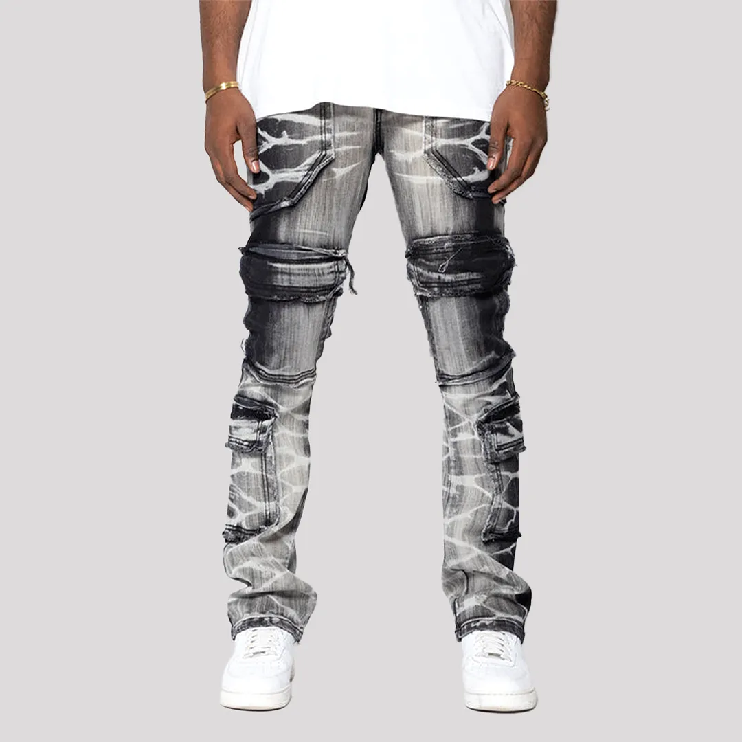 PATCHWORK STACKED DENIM BLACK