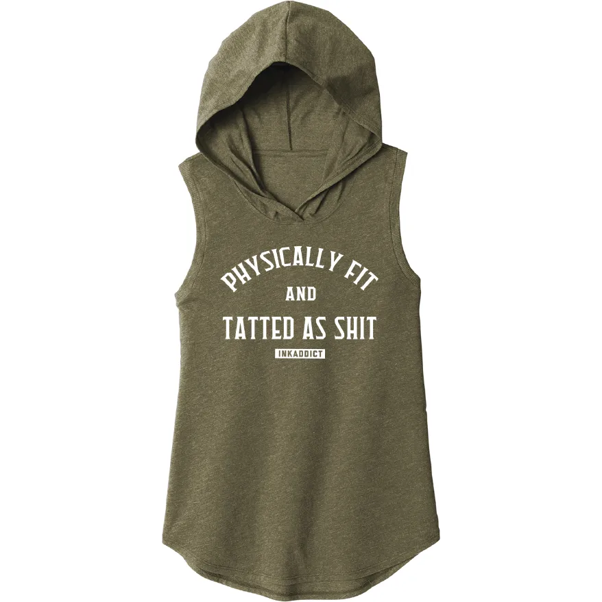 Physically Fit Women's Military Green Sleeveless Hooded Tank