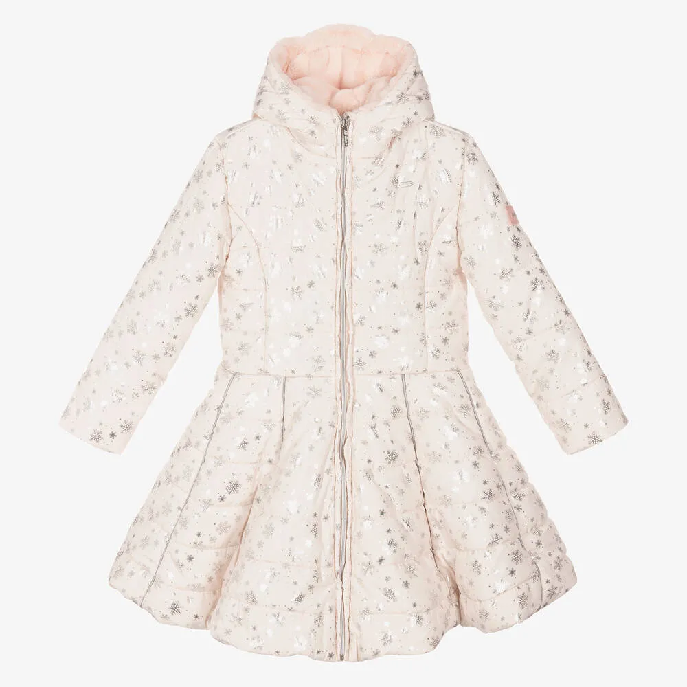 Pink Snowflake Puffer Coat