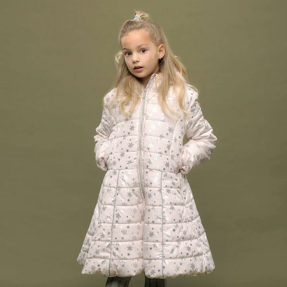 Pink Snowflake Puffer Coat