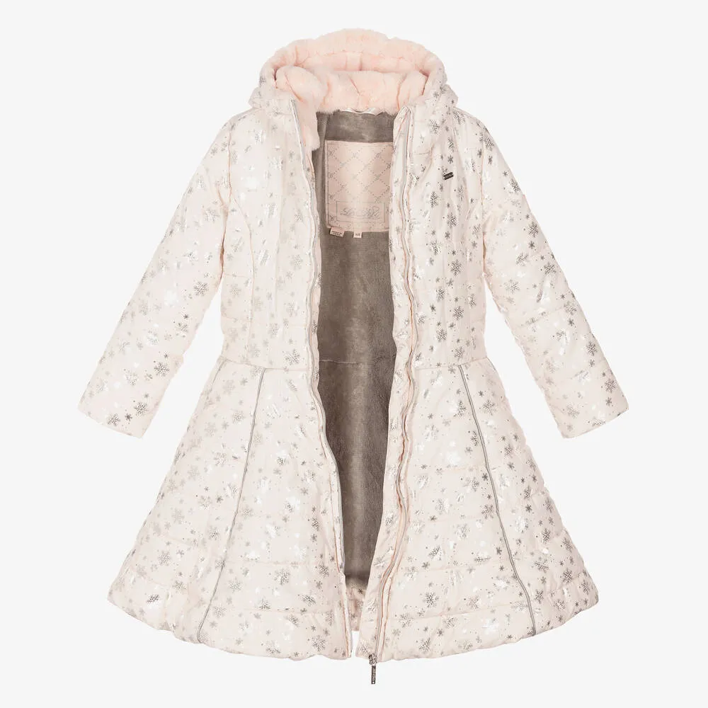 Pink Snowflake Puffer Coat