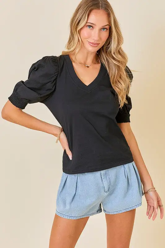 Puff Sleeve V-Neck T-Shirt