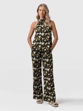 Rowan Wide Leg Pant - Black Daisy Floral