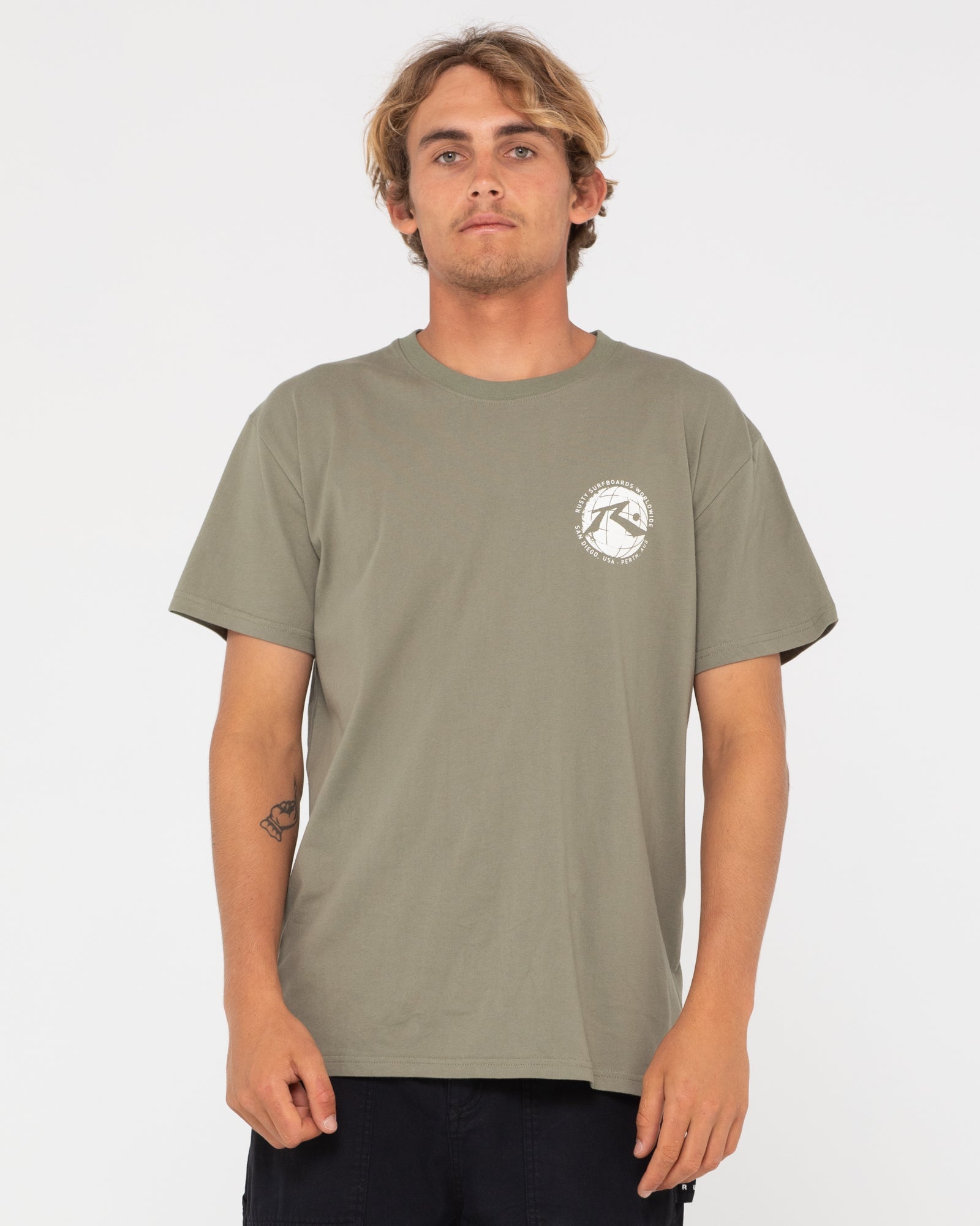 Rusty USA Around The World Ss Tee MILITARY GREEN