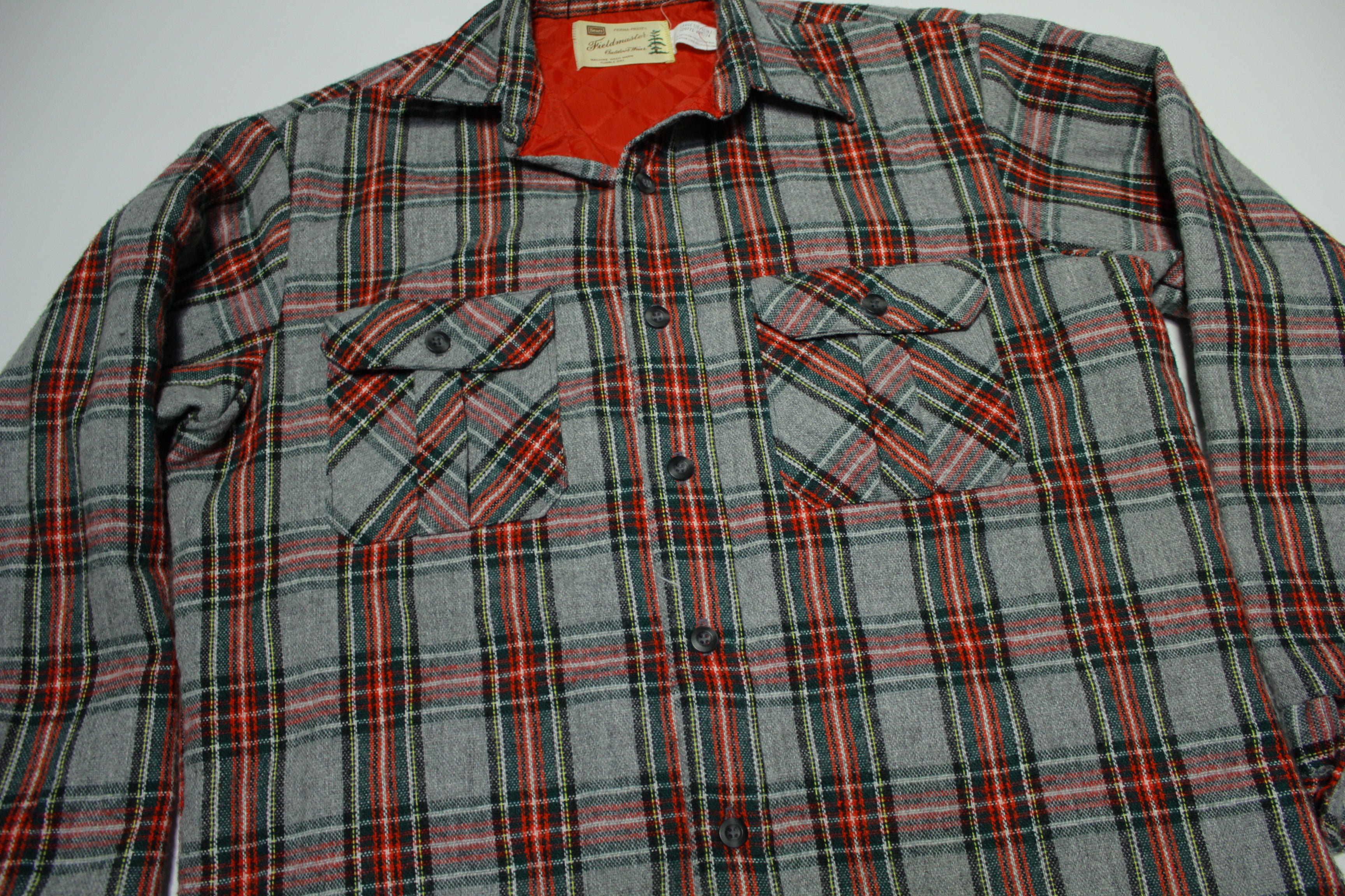 Sears Fieldmaster Perma-Prest Quilt Lined Vintage 60's Outdoor Wear Flannel Pocket Shirt