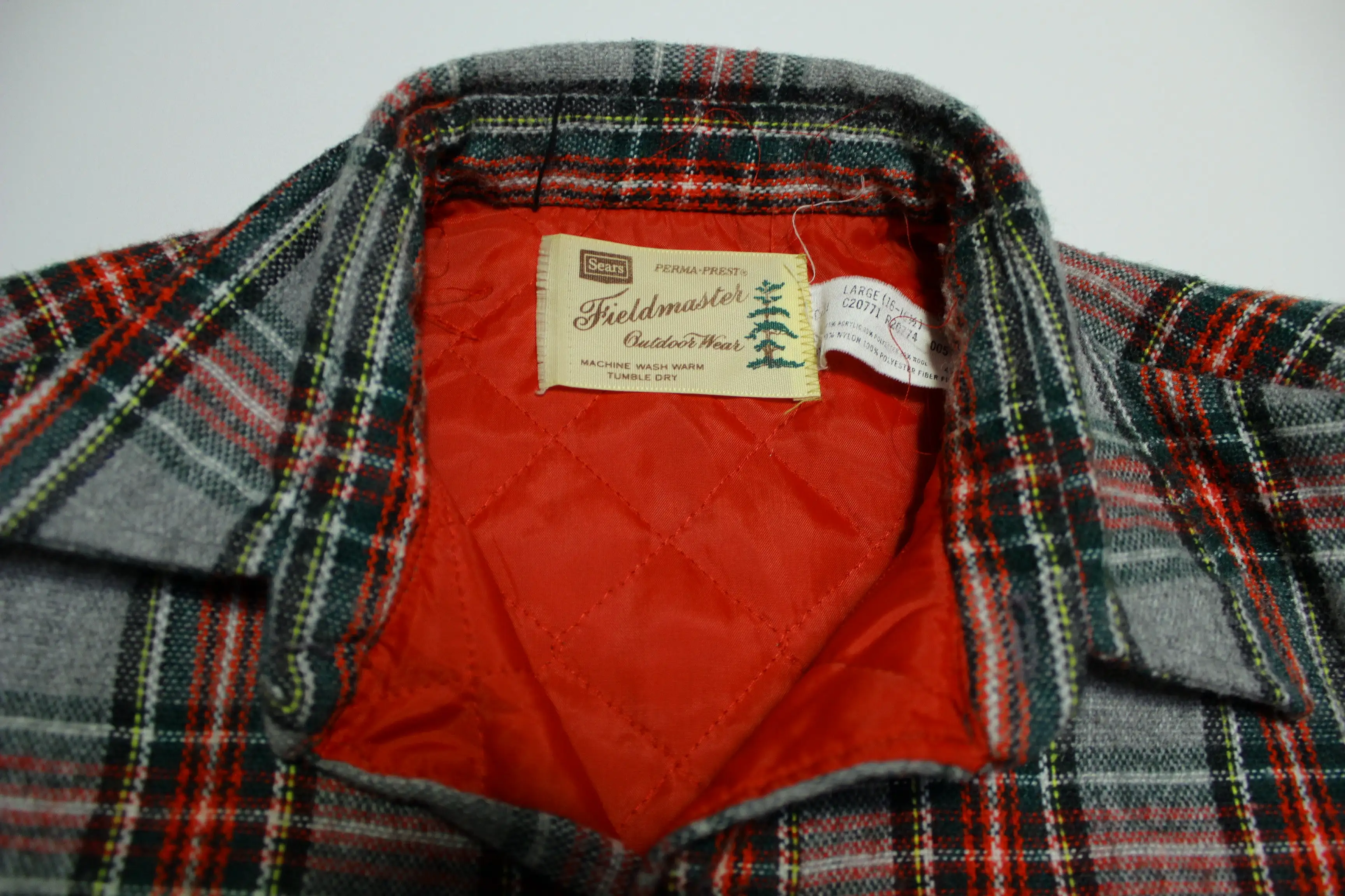 Sears Fieldmaster Perma-Prest Quilt Lined Vintage 60's Outdoor Wear Flannel Pocket Shirt