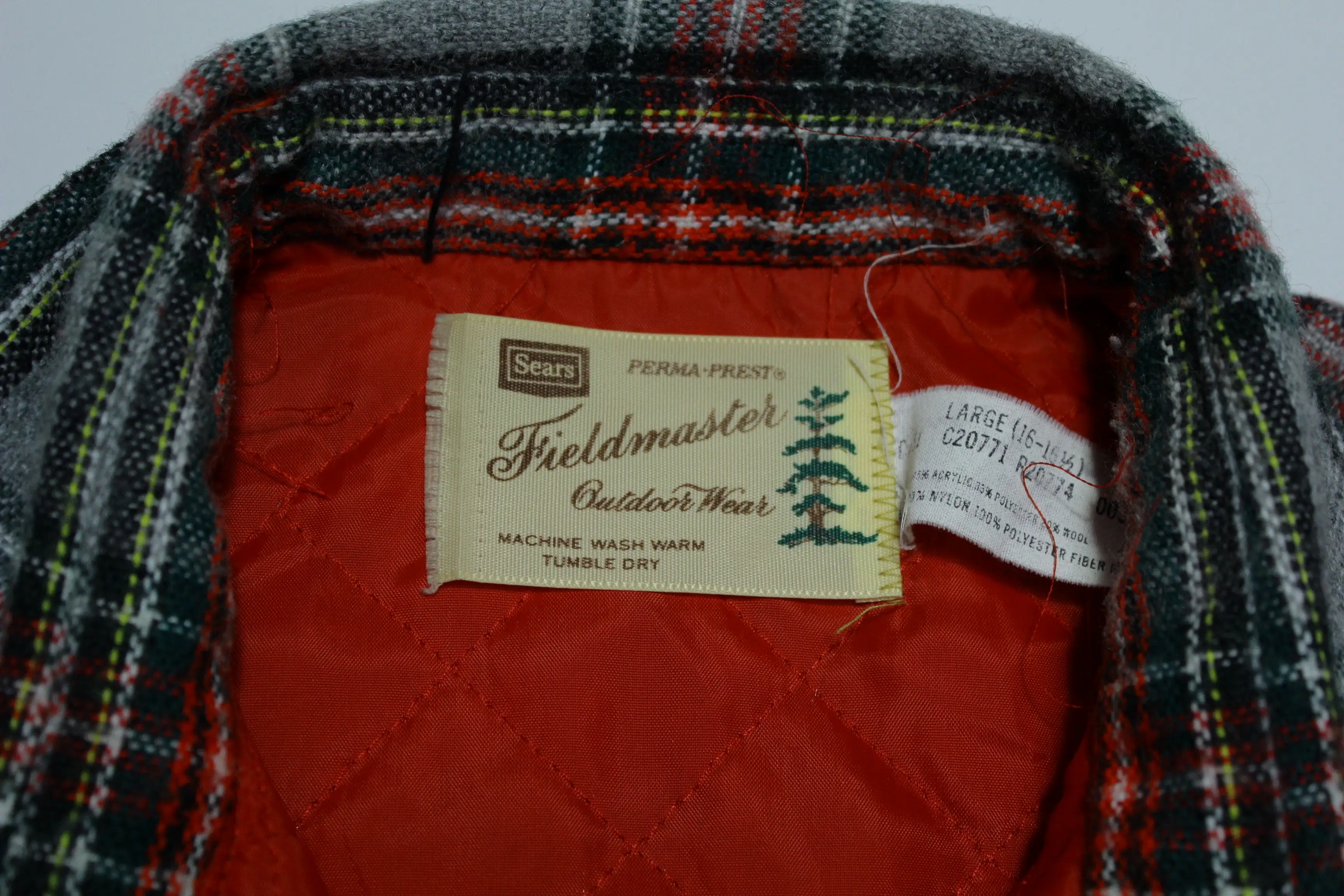 Sears Fieldmaster Perma-Prest Quilt Lined Vintage 60's Outdoor Wear Flannel Pocket Shirt