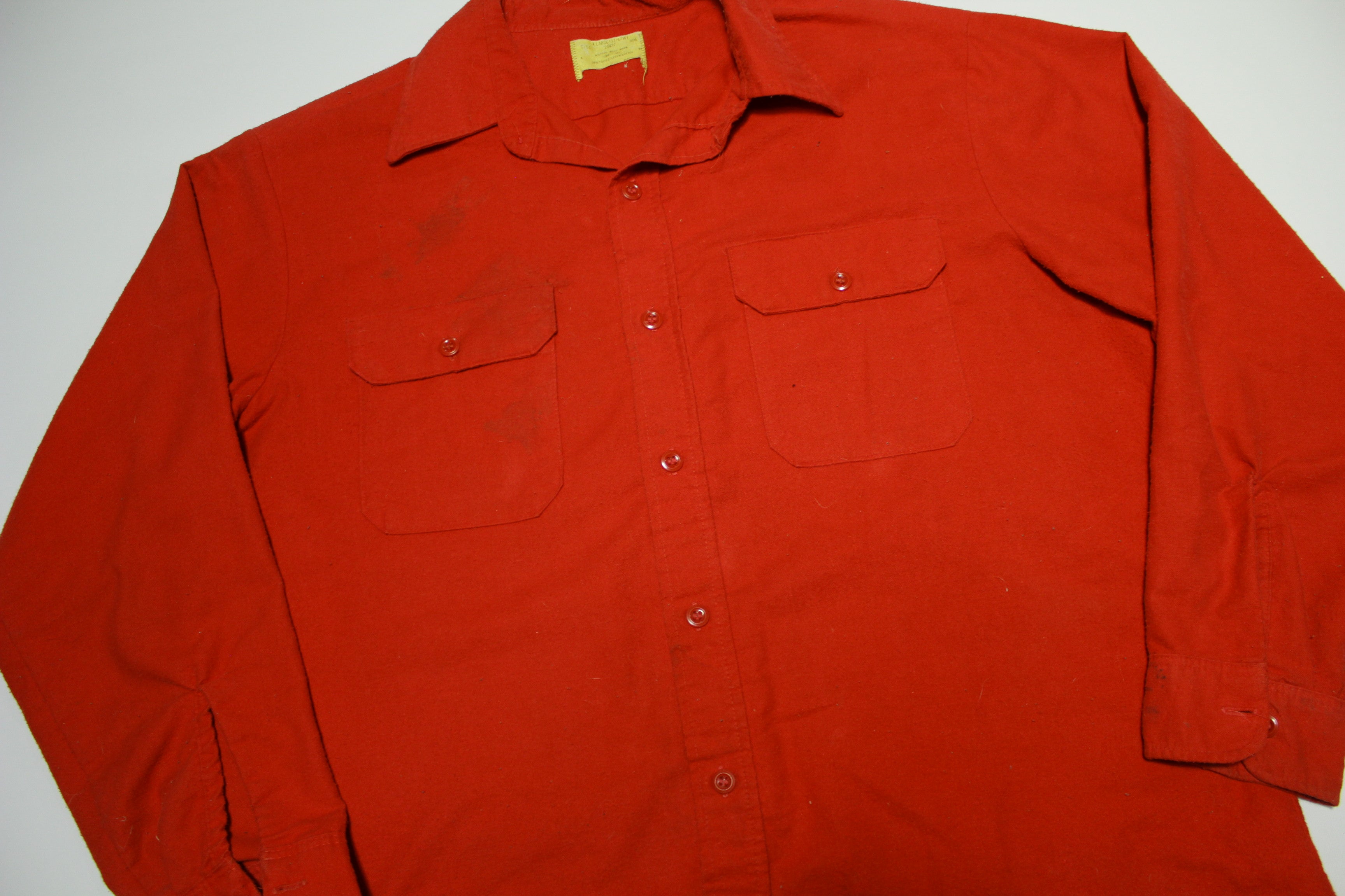 Sears Fire Engine Red Vintage 60's Button Up Flannel Pocket Shirt