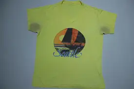 Seattle Puget Sound Sunset Sailboat Vintage 80's V-neck Destroyed Single Stitch T-Shirt