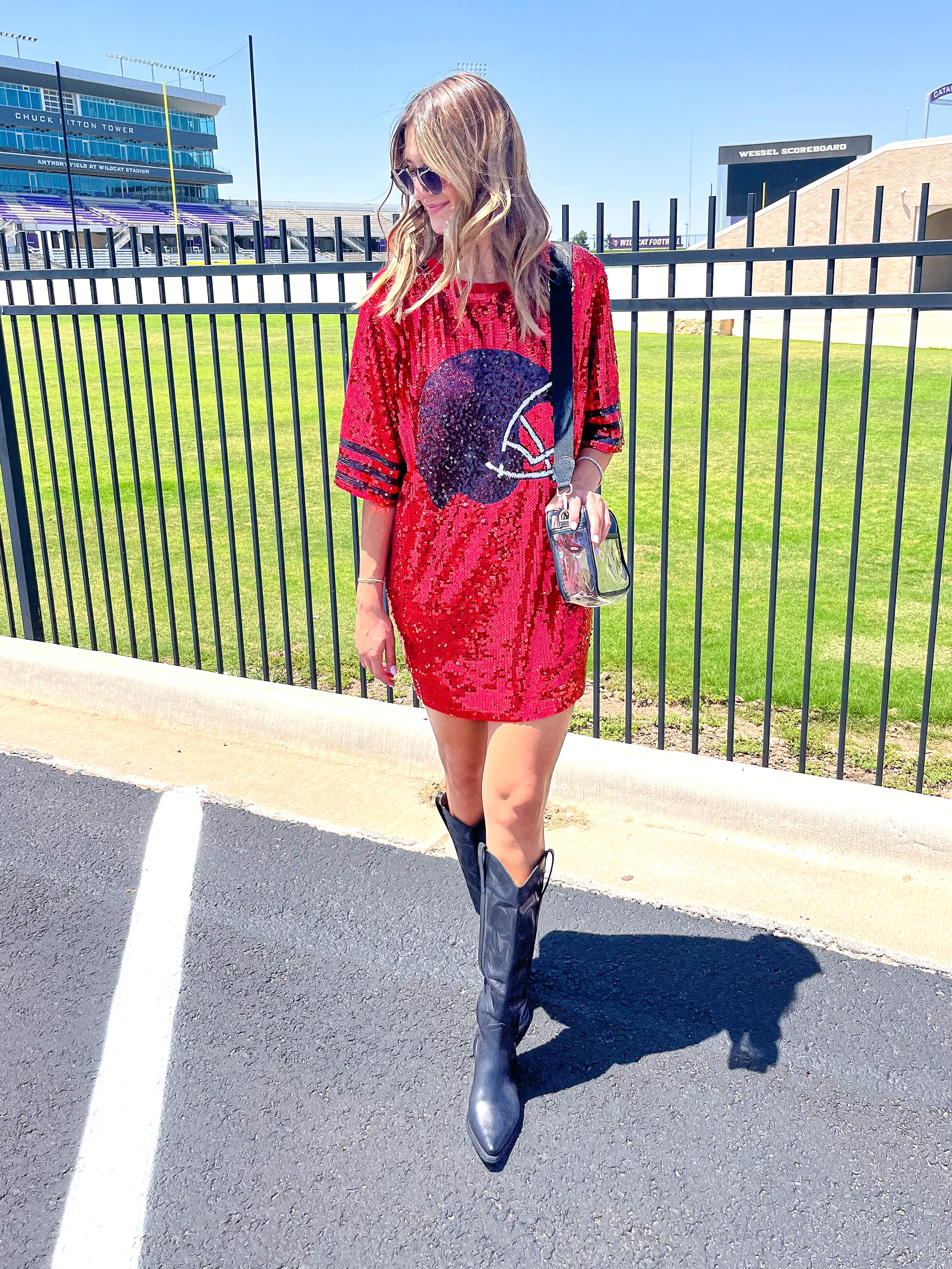 SEQUIN FOOTBALL HELMET MINI DRESS - RED/BLACK