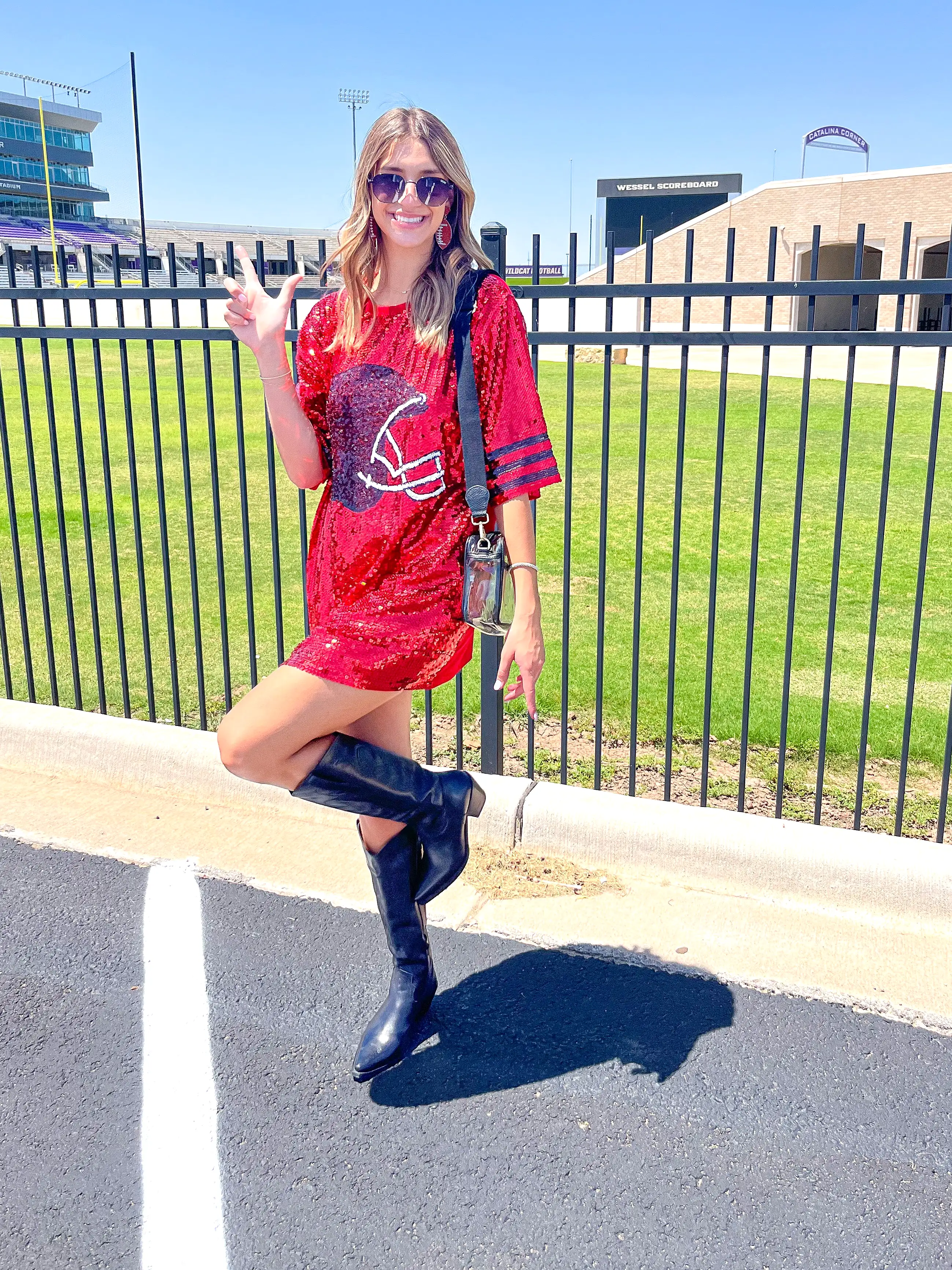 SEQUIN FOOTBALL HELMET MINI DRESS - RED/BLACK