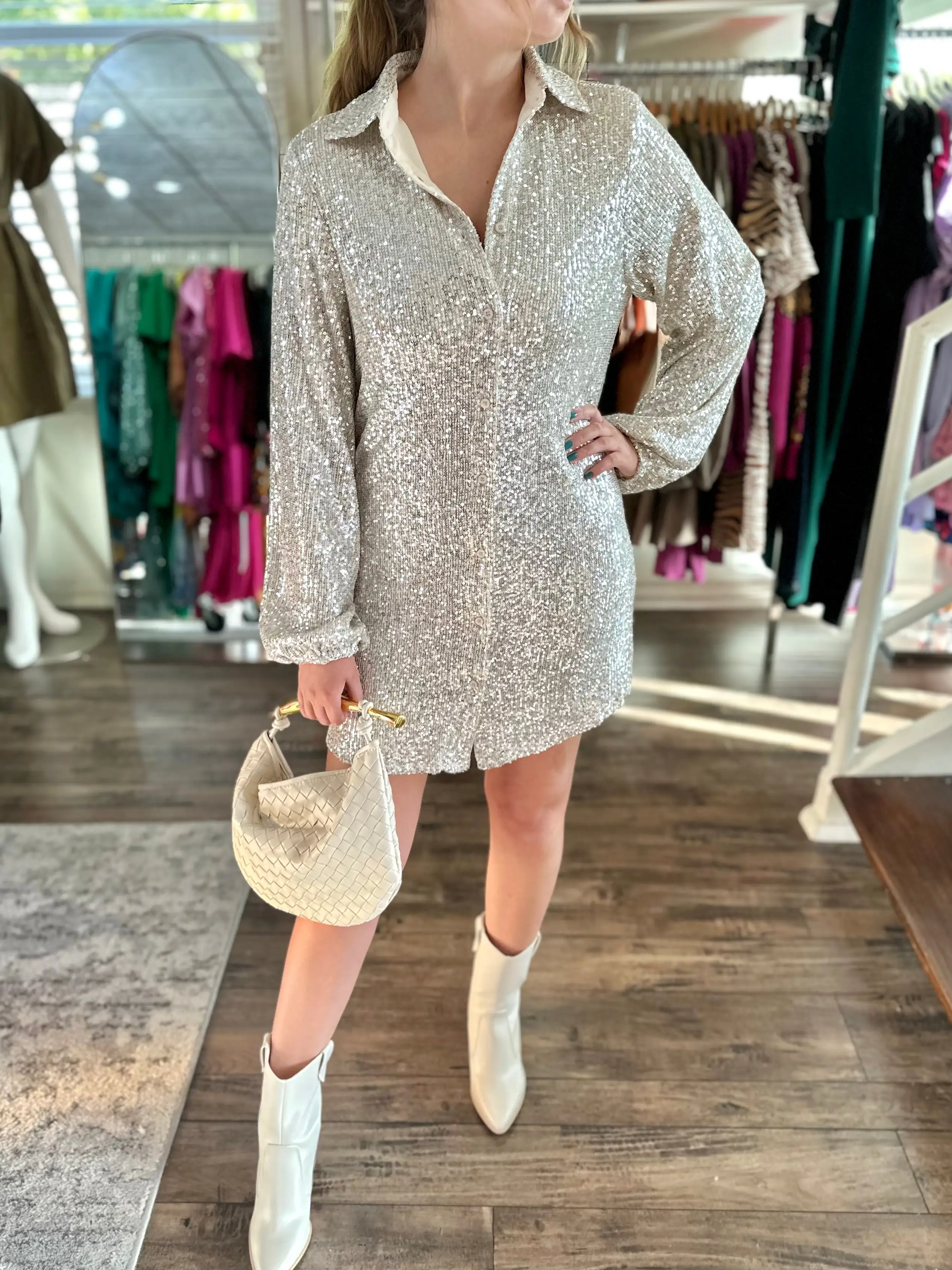 Sequin Shirt Mini Dress