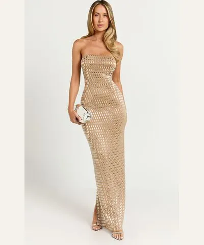 Showpo Joyce Maxi Dress - Heat Press Strapless Dress in Nude