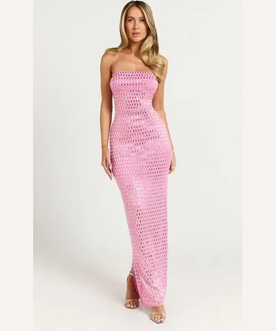 Showpo Joyce Maxi Dress - Heat Press Strapless Dress in Pink